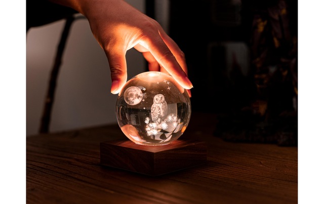 LED Dekofigur »Gingko LED Amber Eule« Holzart: Walnuss (China)