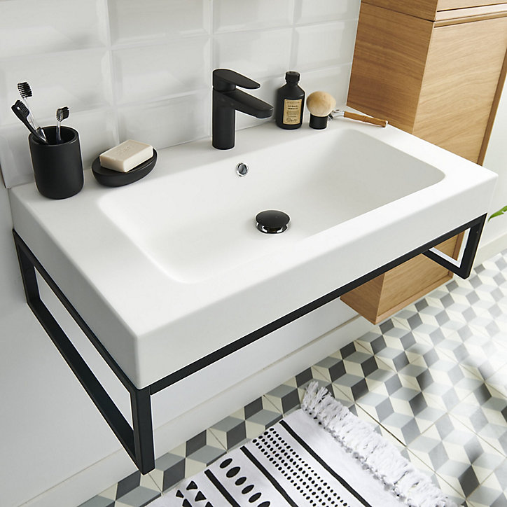 Équerre porte-serviettes pour vasque GoodHome Duala métal noir 60 cm + plan vasque blanc GoodHome Duala 60 cm