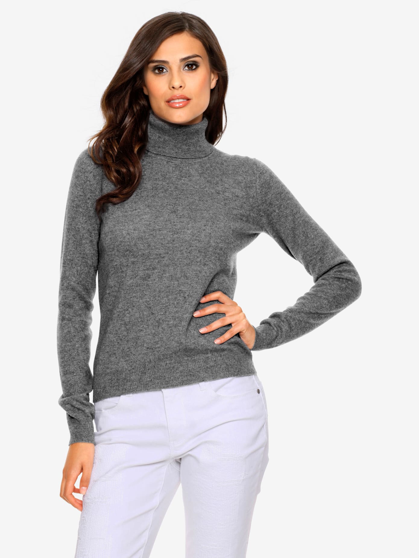 Pull à col roulé superbe basique en pur cachemire