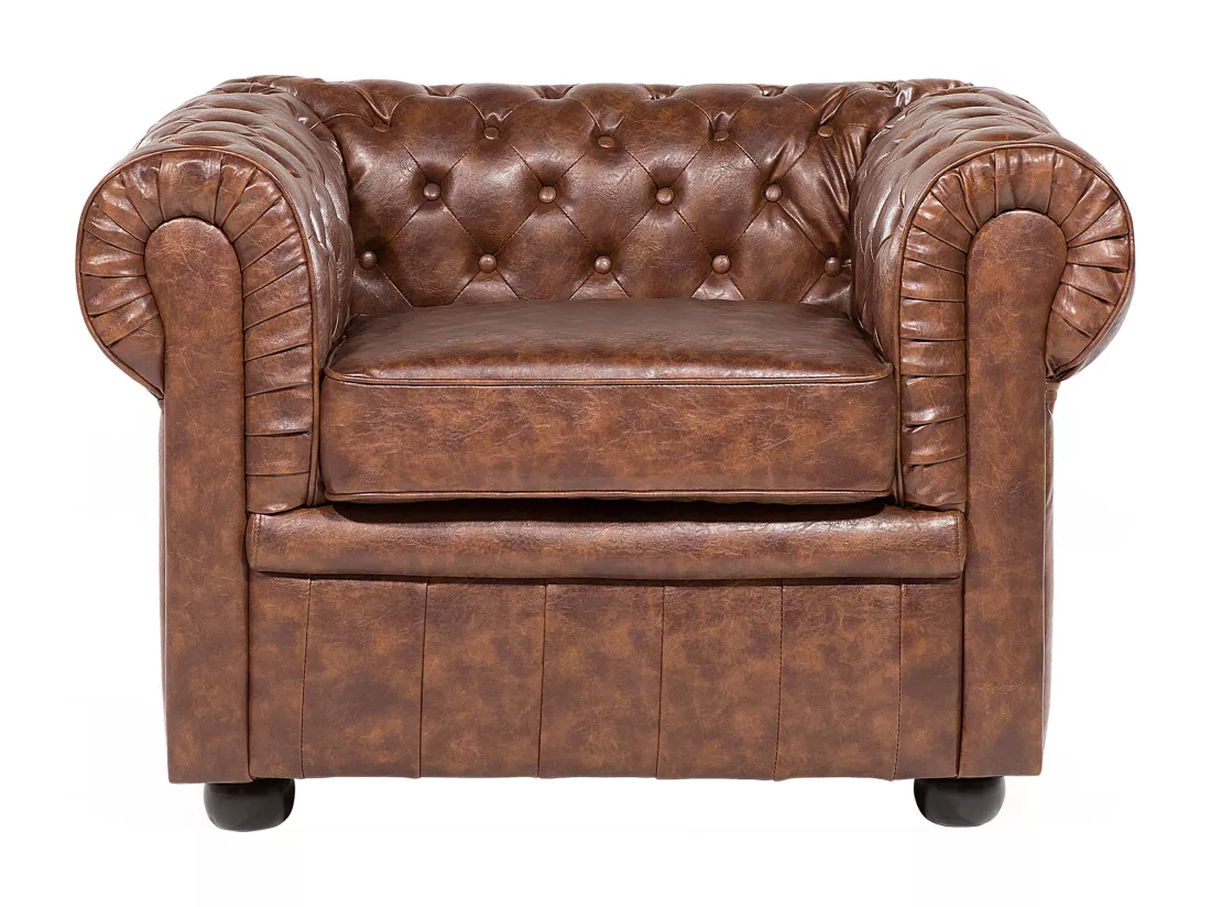 Fauteuil CHESTERFIELD Cuir PU Marron doré