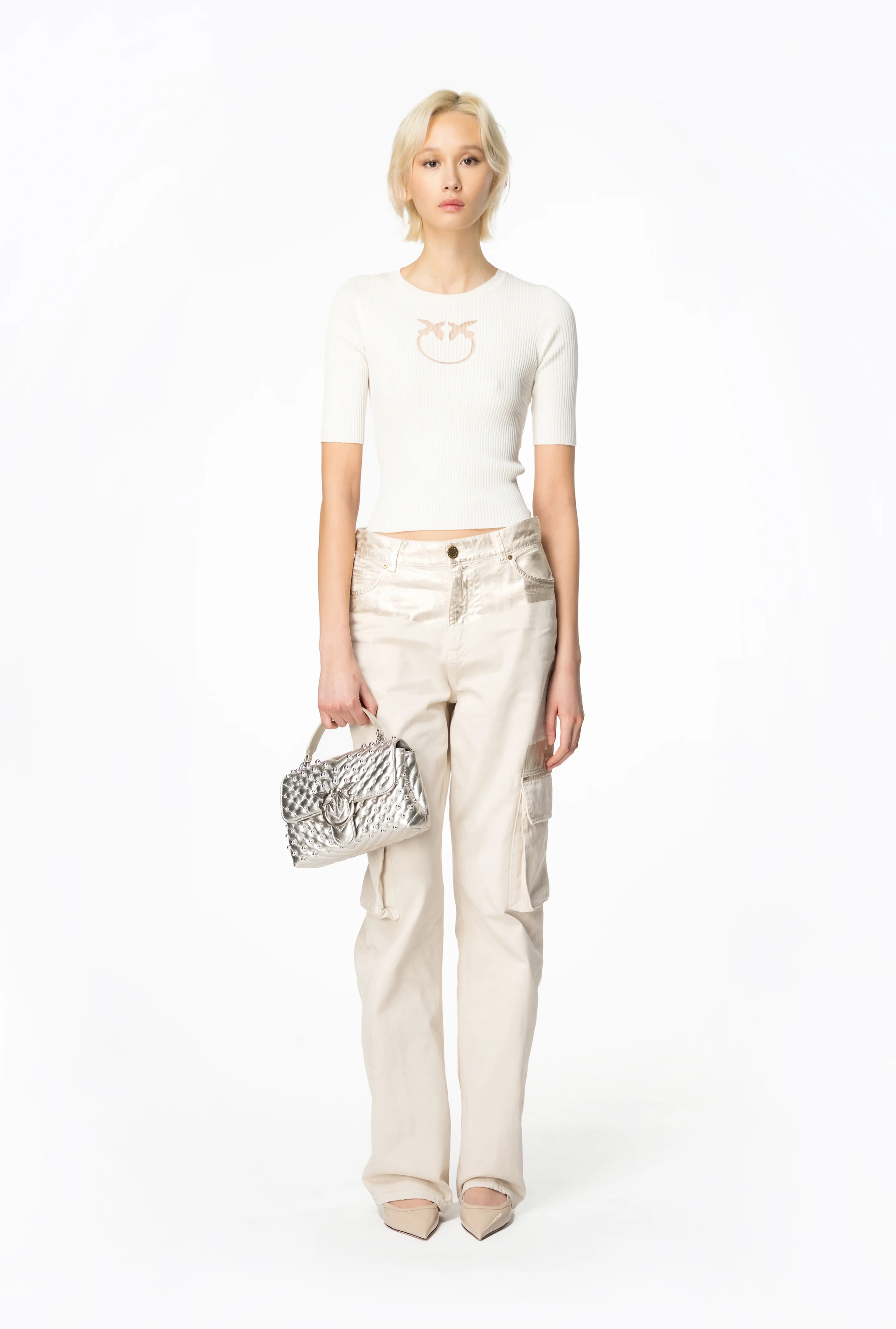 Pull côtelé avec logo love birds transparent | Blanc