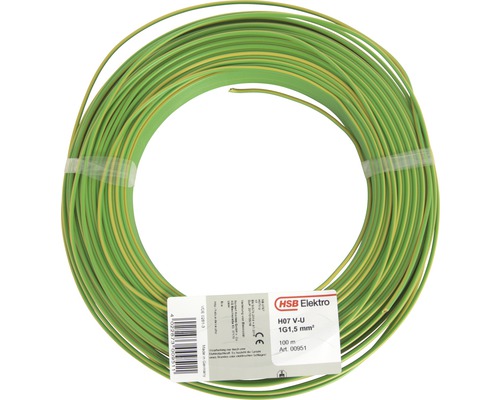 H07 VU 1x1,5 mm² 100 m groen/gele draad