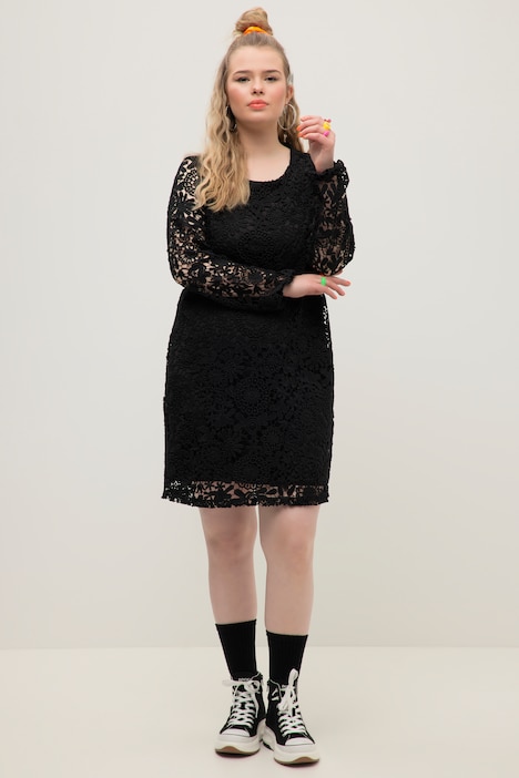 Spitzenkleid, Rundhals, Langarm, doppellagig