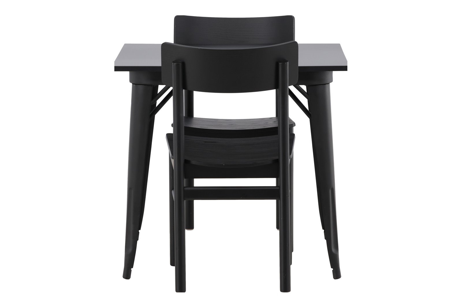 Tempe og Montros Spisegruppe Tempo spisebord 80x80cm i sort med 2 stk. Montros spisestoler i Sort og sorte ben.