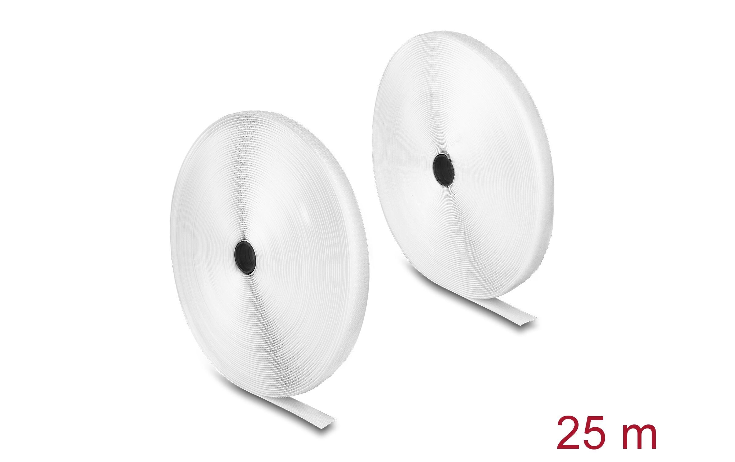 Klettband 25 m x 20 mm mit Haft- und Flauschband WeissDelock Strapazierfähiges Klettband mit Haft- und Flauschband L 25 m x B 20 mm weiss