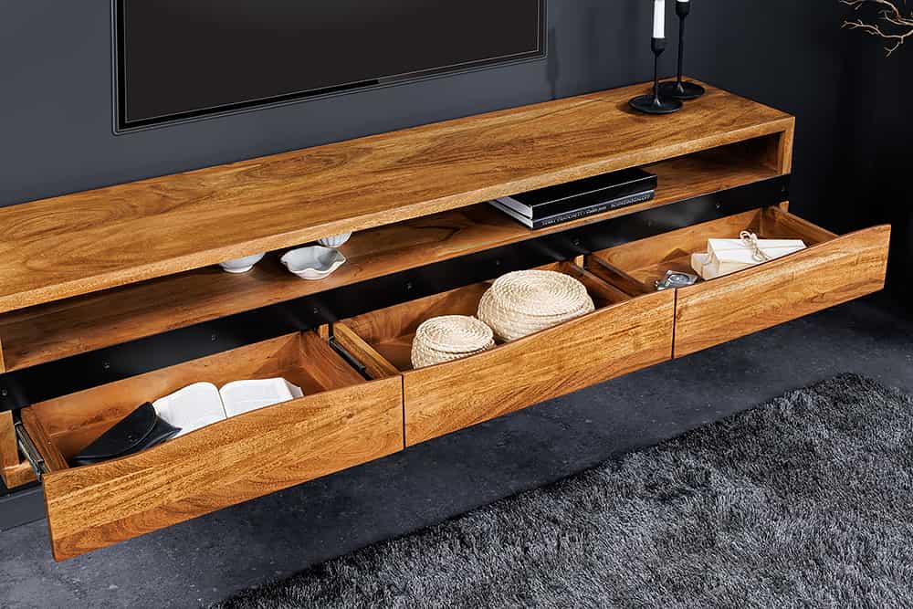 Hängendes TV-Lowboard MAMMUT 160cm braun Akazie honey finish Massivholz Baumkante