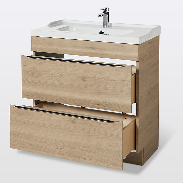 Meuble sous vasque à poser GoodHome Imandra bois chêne 80 cm + plan vasque Lana
