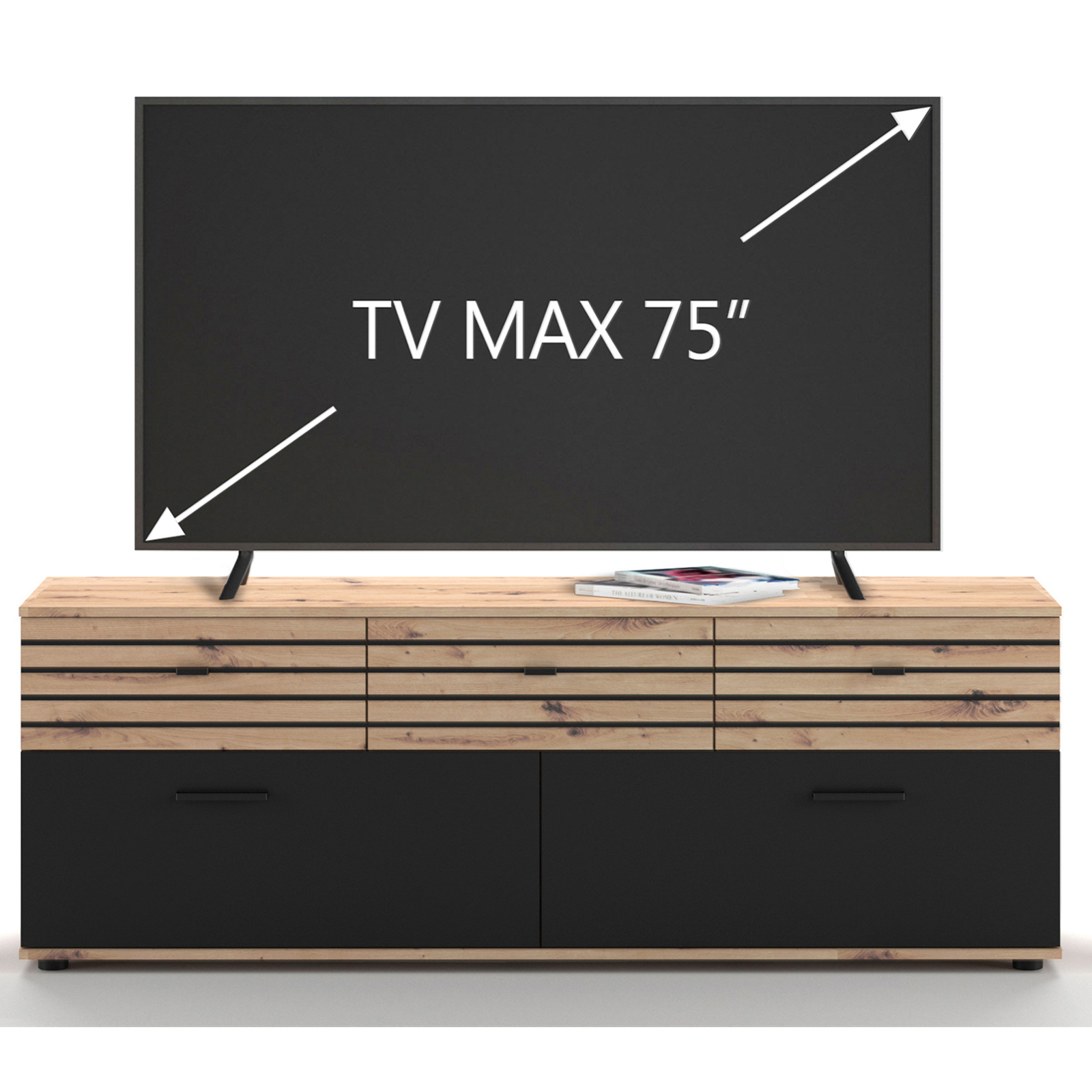 TV-Lowboard SOLEA - Artisan Eiche - schwarz - 168 cm breit