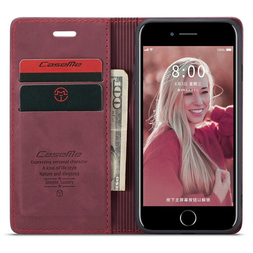 iPhone SE (2022/2020) / 8 / 7 / 6S Leder Tasche Flip Wallet Etui mit Kartenfächern - Dunkelrot