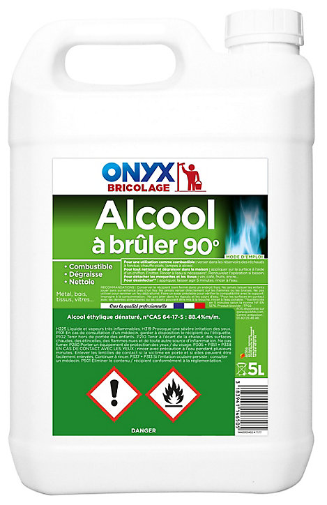 Alcool à brûler 90° pour métal, bois, tissus et vitres Onyx 5 L