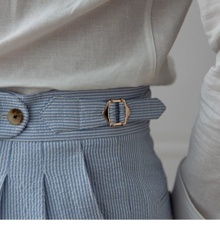 Nightbell - Gestreepte cropped rechte broek met middelhoge taille