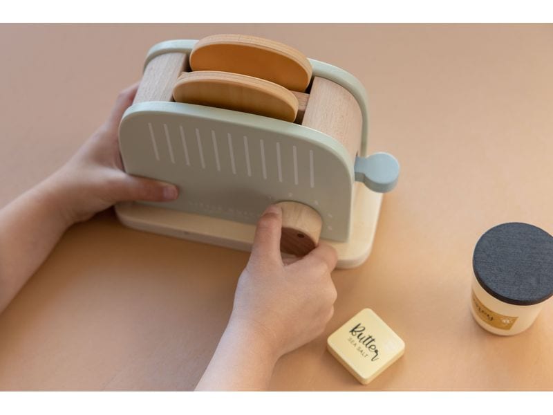 Little Dutch Spiel-Haushaltsgerät Toaster Set Spielzeug-Toaster aus Holz mit Zubehör – für die Kinderküche