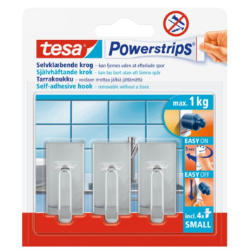 Tesa Haak Powerstrip Klein Kunststof Chroom - 3 Stuks