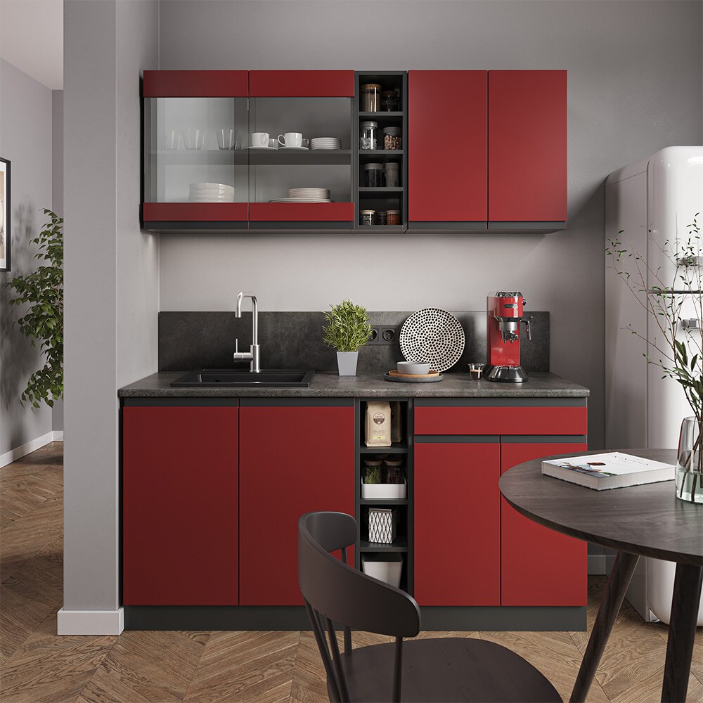 Vicco Küchenzeile Küchenblock Einbauküche R-Line J-Shape Anthrazit Rot 160 cm modern Küchenschränke Küchenmöbel
