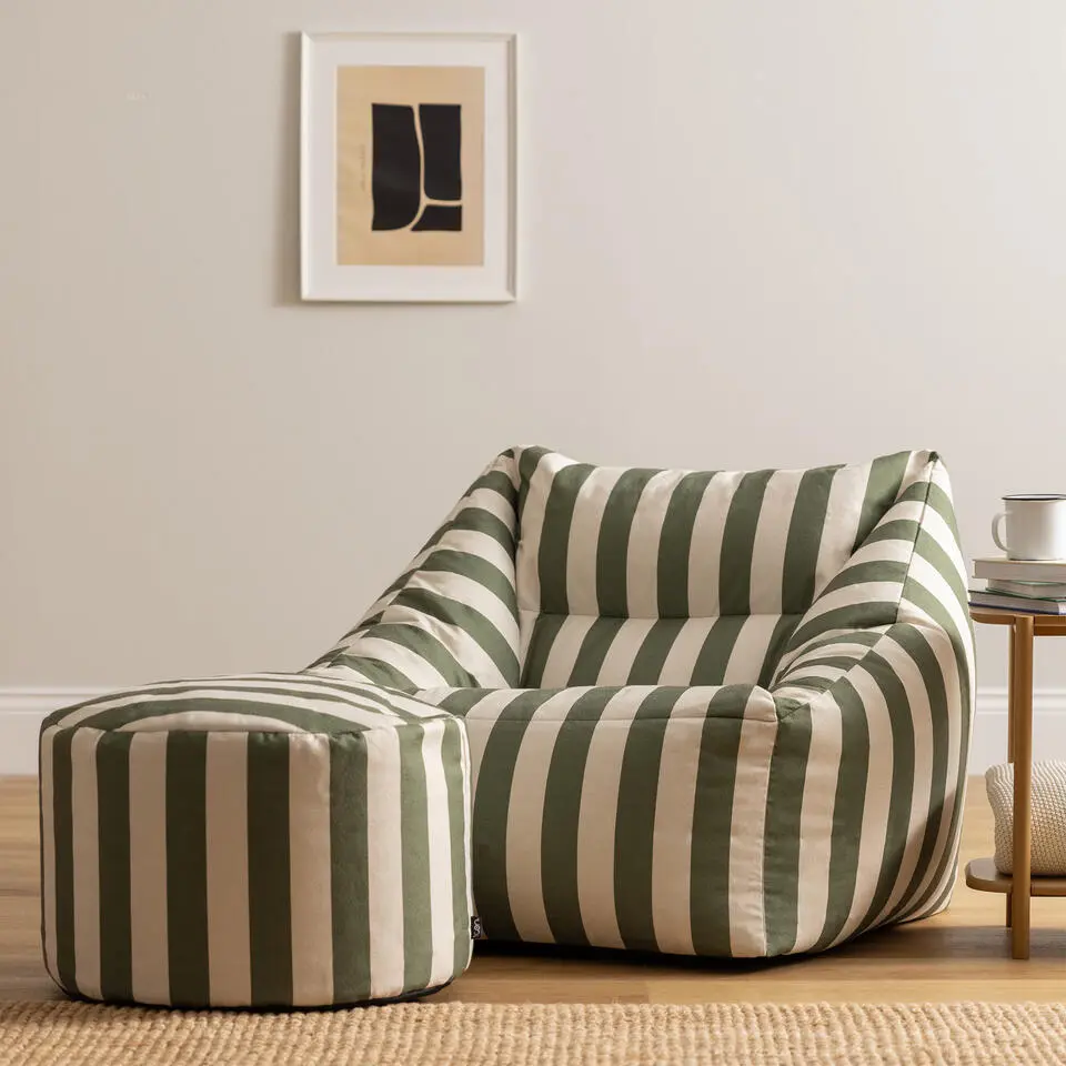 icon - Natalia XL Zitzak Fauteuil met Ronde Poef - Gestreept -
