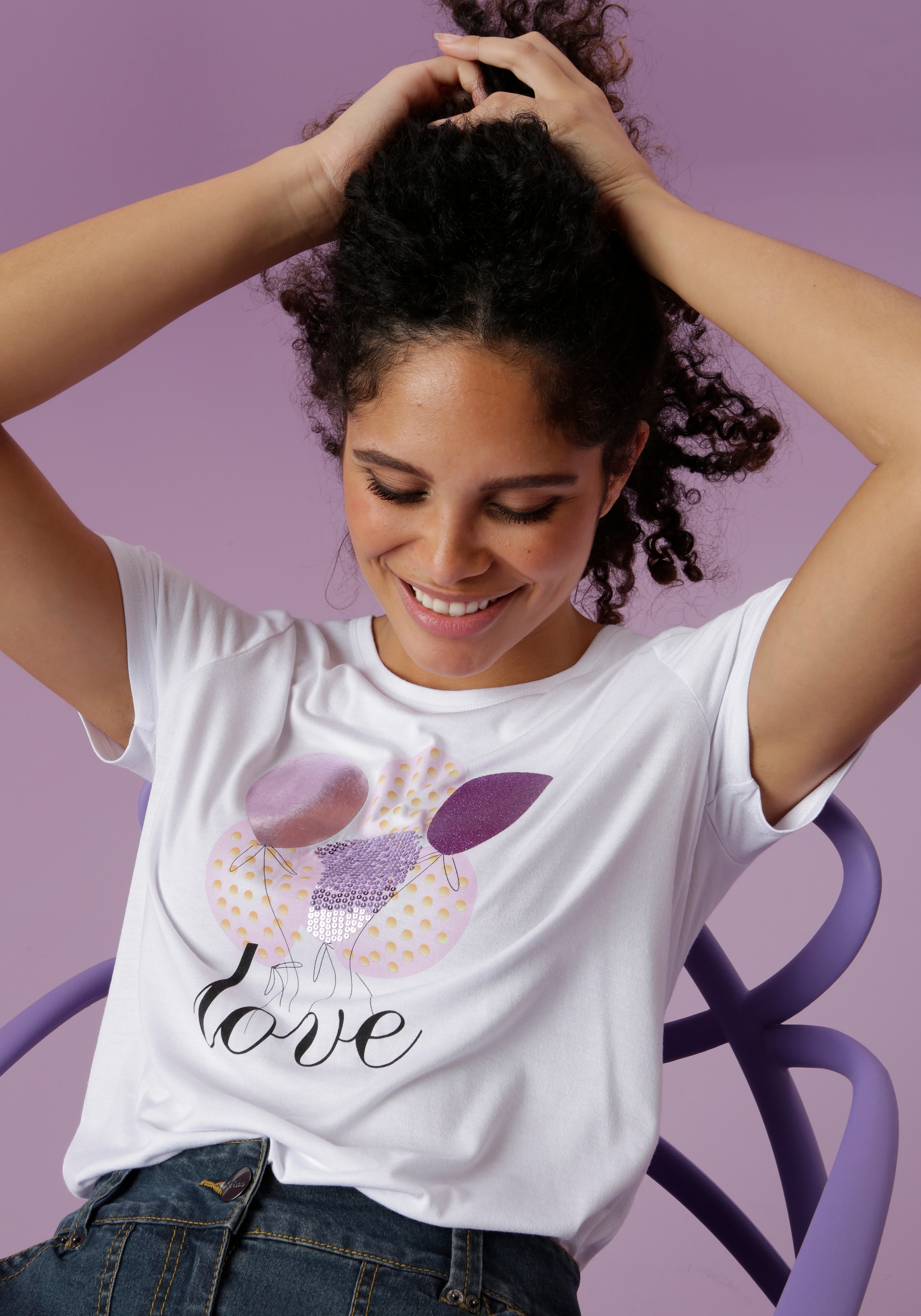 Aniston CASUAL T-Shirt , mit Luftballons bedruckt, teilweise mit Pailletten und Glitzerdruck