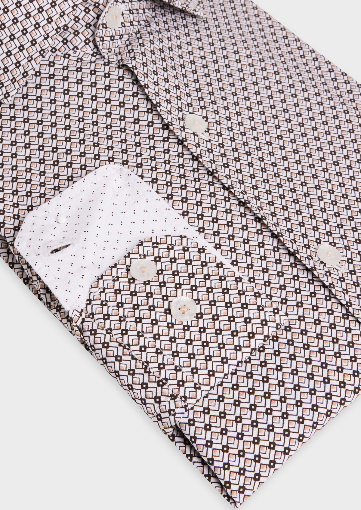 Chemise sport Slim en popeline de coton blanc à motif fantaisie marron