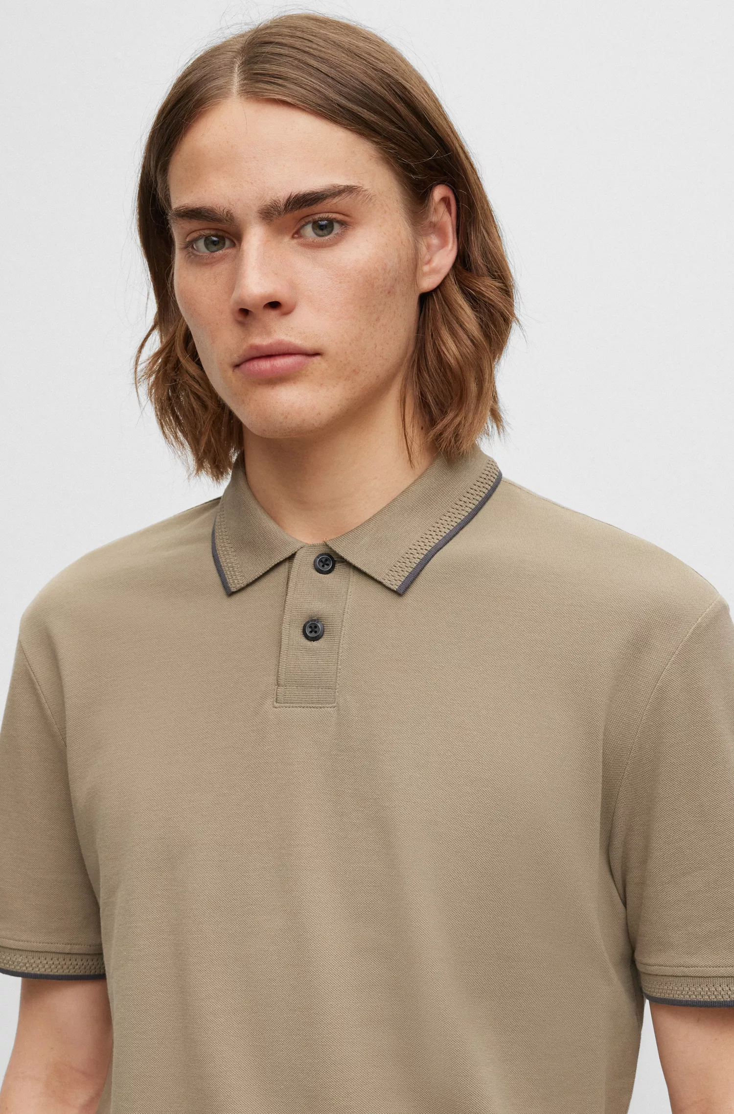 Polo BOSS laranja em piqué de algodão com detalhes contrastantes