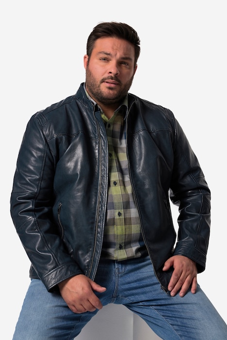 Men+ Lederjacke, Leder, Lammnappa, Stehkragen, bis 7XL