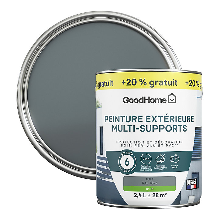 Peinture extérieure multi-supports GoodHome Tulsa gris RAL 7046 2L + 20% gratuit