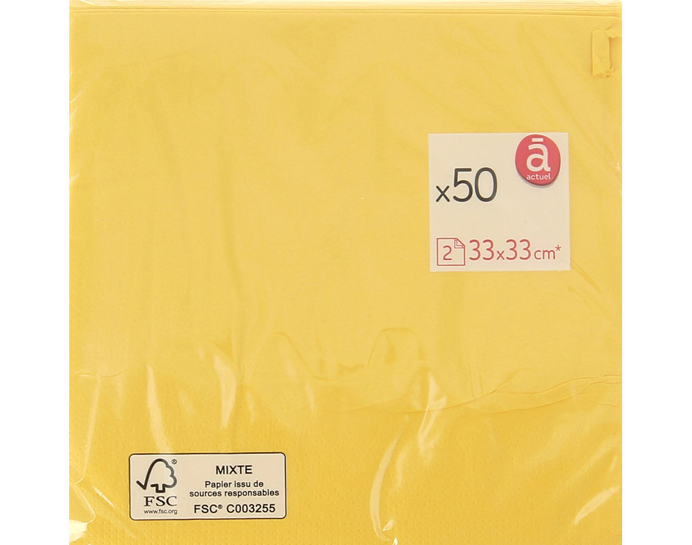 GUARDANAPOS FOLHA DUPLA ACTUEL AMARELO 33X33CM PACK 50 UNIDADES