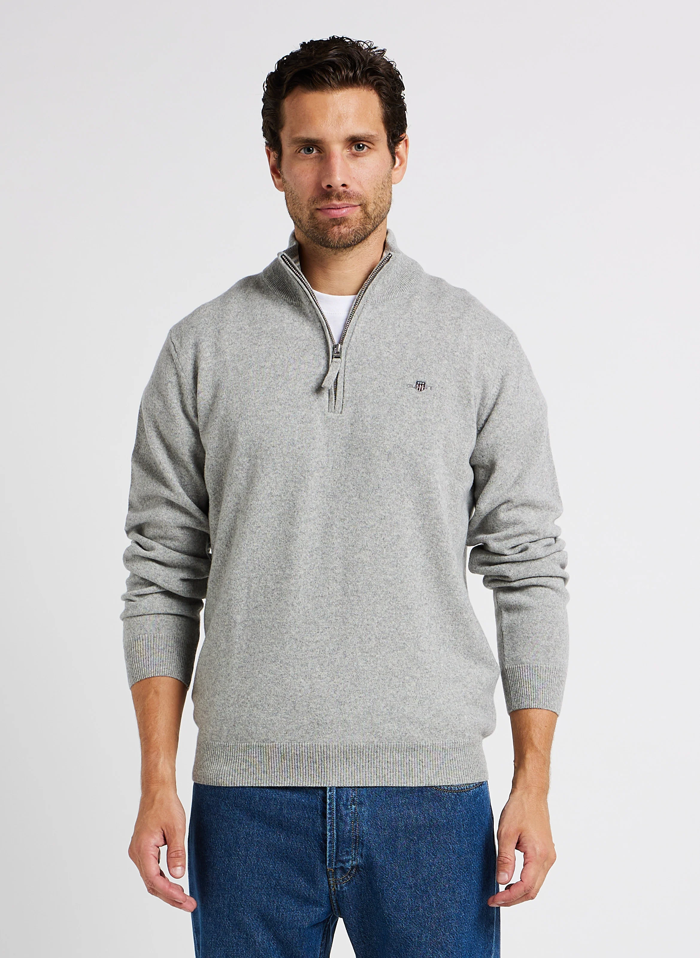Pull col montant zippé en laine | Gris