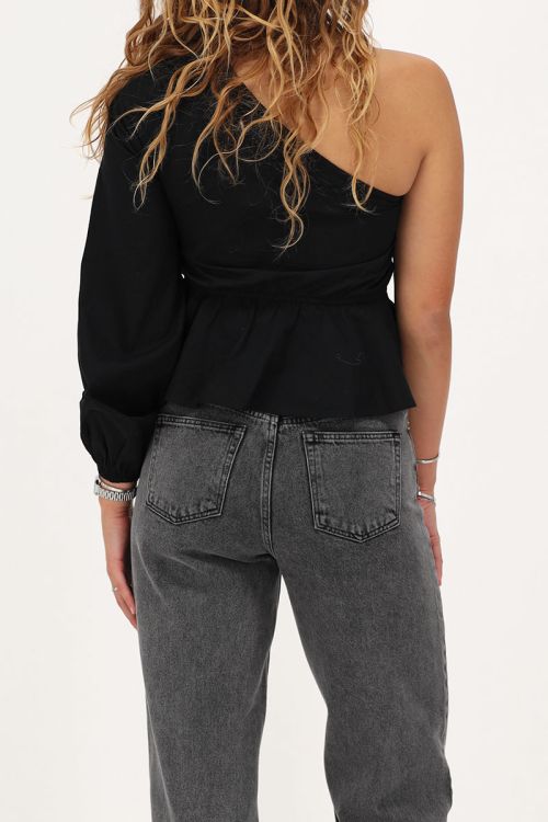 Zwarte one-shoulder top met bloem