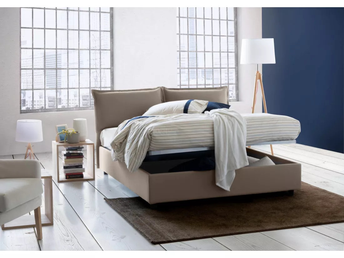 Lit double Dabdelli, Lit coffre avec revêtement en tissu, 100% Made in Italy, Ouverture frontale, adapté pour matelas 160x200 cm, Taupe
