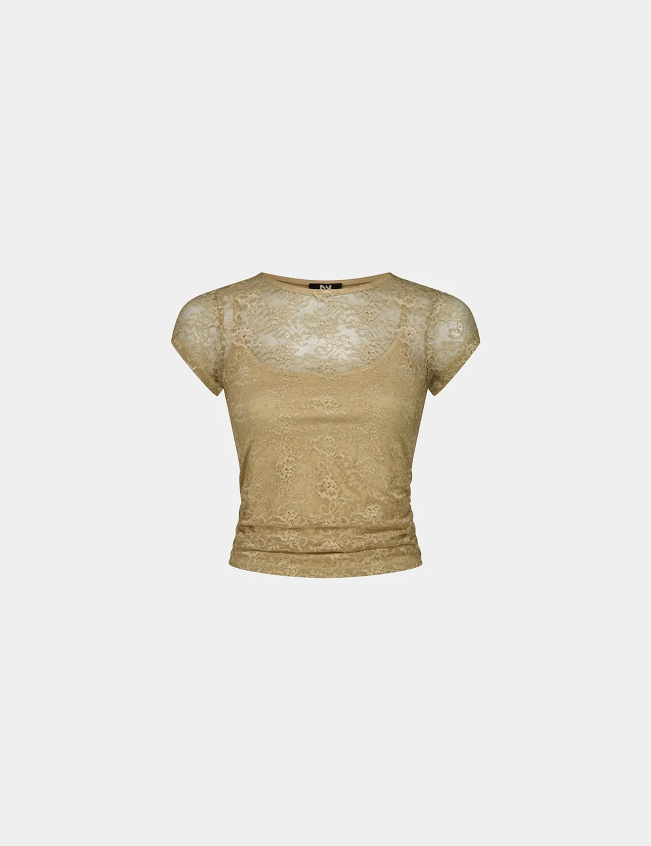 Top doublure à dentelles beige kaki