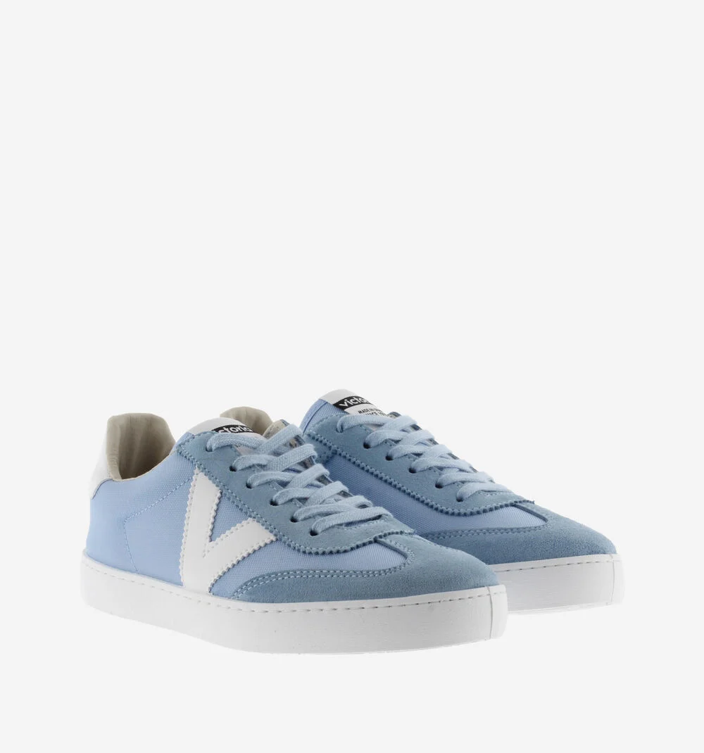 BERLÍN CUIR FENDU & NYLON Baskets monochromes unisexes CELESTE