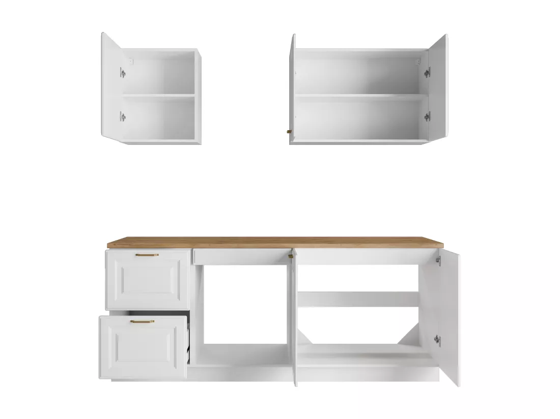 Cuisine complète - Avec plan de travail 200 cm - Blanc et naturel - CELOMIA