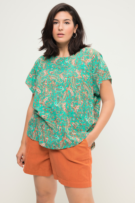 Blusenshirt, oversized, Paisley Print, Rundhals