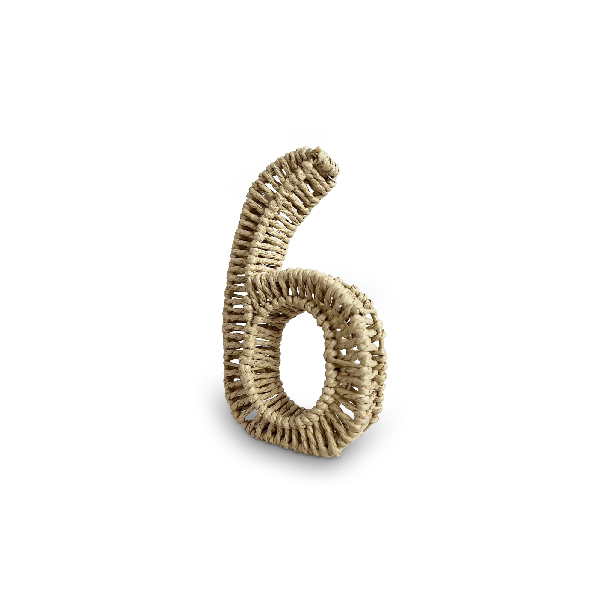 Zahl '6' aus Papiergeflecht, braun, H 20,5 cm, B 12,5 cm, L 3,5 cm von fischer's lagerhaus