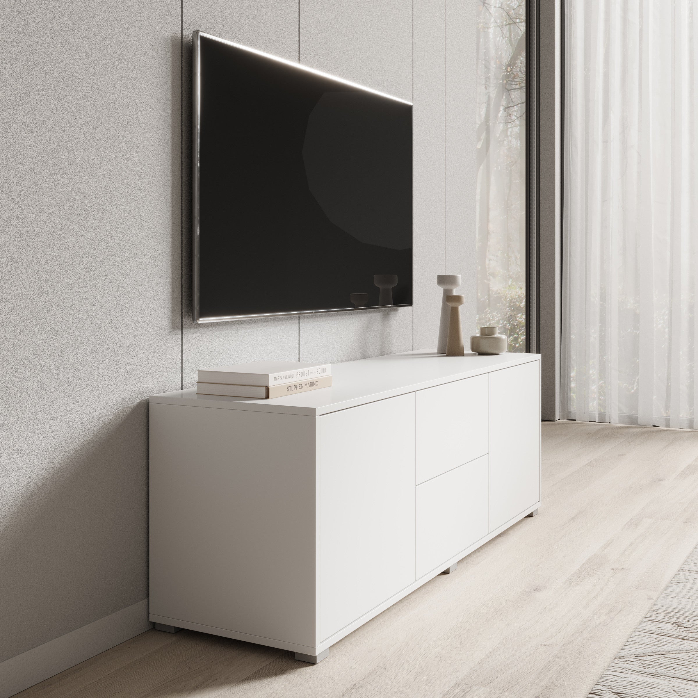 Meubella - TV-Meubel Gideon - Wit - 141 cm