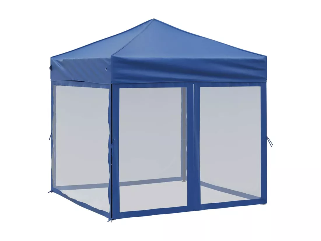 Tente de réception pliable avec parois Bleu 2x2 m