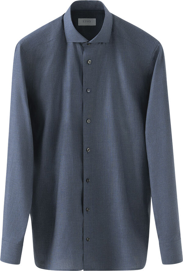 ETON Slim Fit Dark Blue Houndstooth Wrinkle Free Flannel Shirt Blå