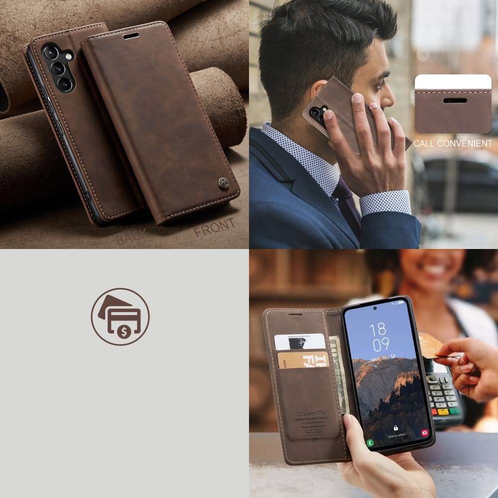 Samsung Galaxy A54 5G Leder Tasche Flip Wallet Etui mit Kartenfächern - Dunkelbraun