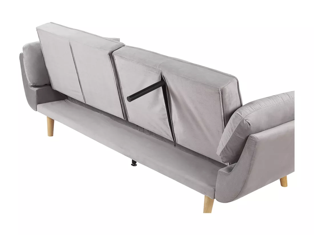 Canapé 3 places convertible en velours gris clair ASBY