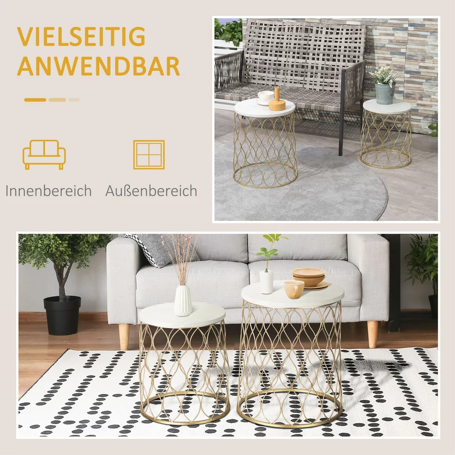 Outsunny Gartentisch mit Stahlrahmen gold