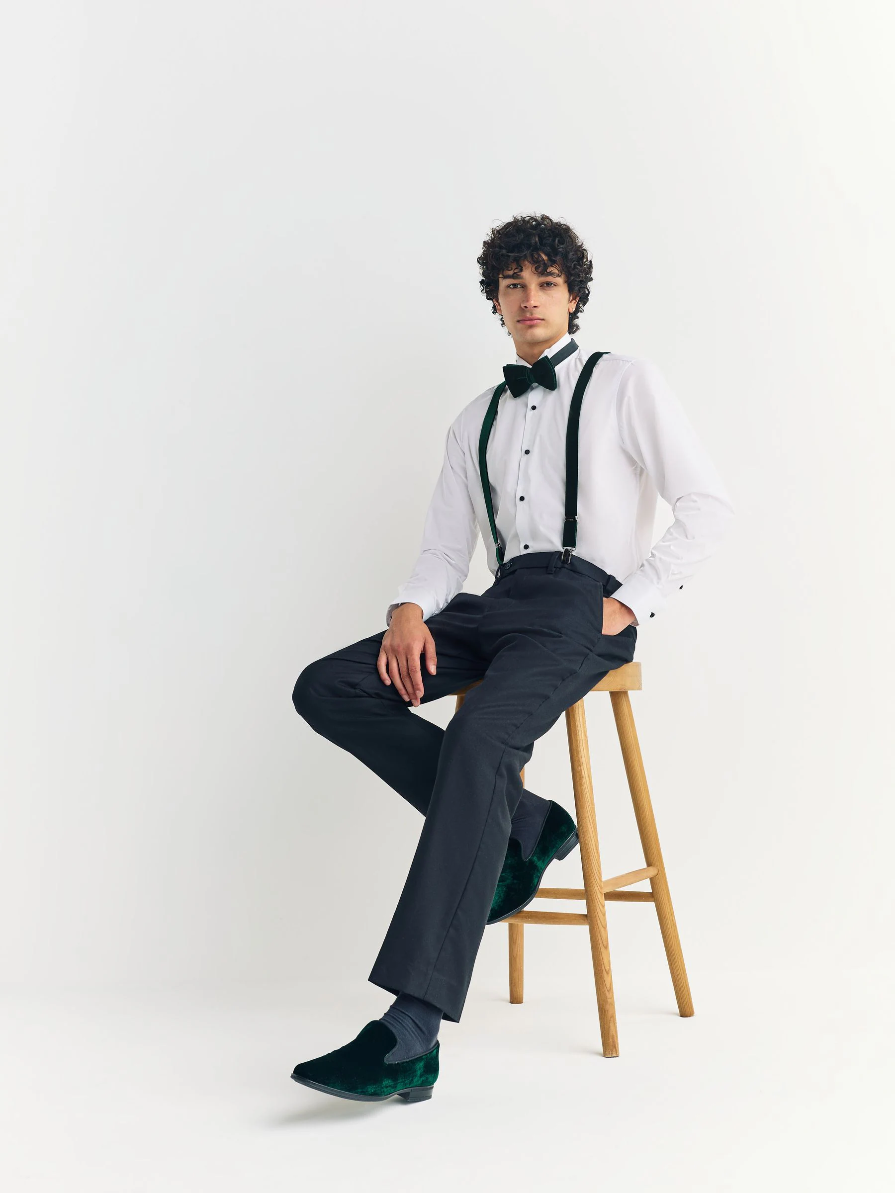 Groen - Velvet Braces and Bow Tie Set