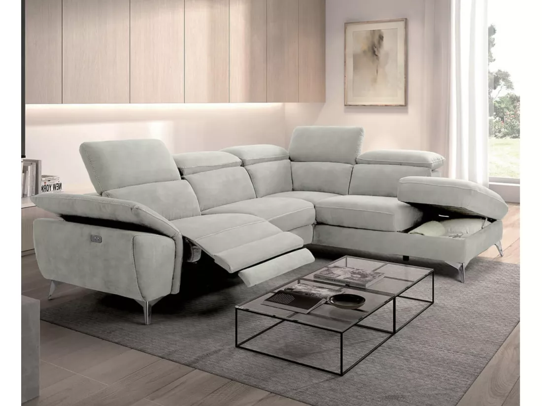 Canapé d'angle de relaxation électrique microfibre Skina-Couleur Gris clair-angle droit