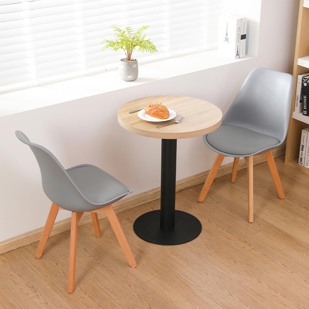 Mingone Esstisch Rund 60cm Küchentisch Klein Esszimmertisch mit Holzplatte Runder Tisch Eiche-Optik mit Metallbein für Wohnzimmer Balkon Esszimmer
