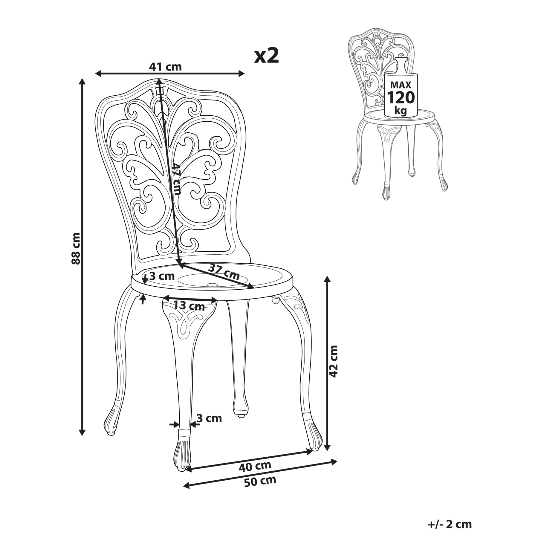 Beliani - TRIORA - Tuinstoel set van 2 - Gebroken wit - Aluminium