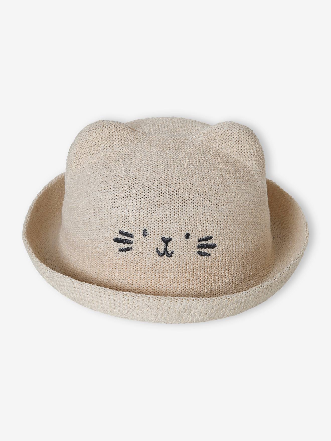 Chapéu em formato de gatinho para bebê menina, bege areia