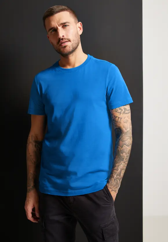 Basic T-Shirt in Unifarbe - electric blue