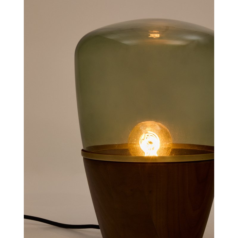 Lampe de table Silex en placage de noyer et verre vert
