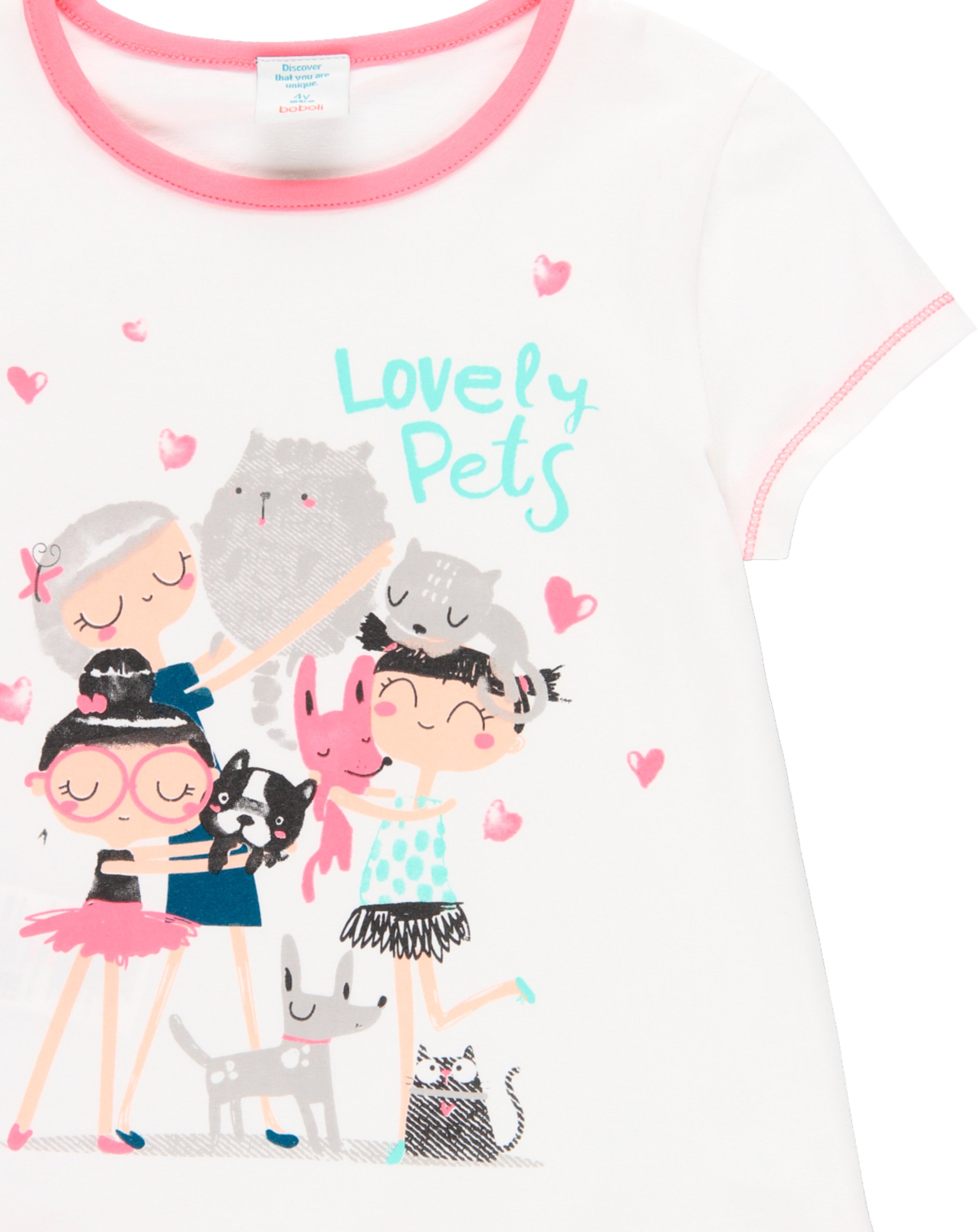 Schlafanzug LOVELY PETS kurz in weiß/rosa
