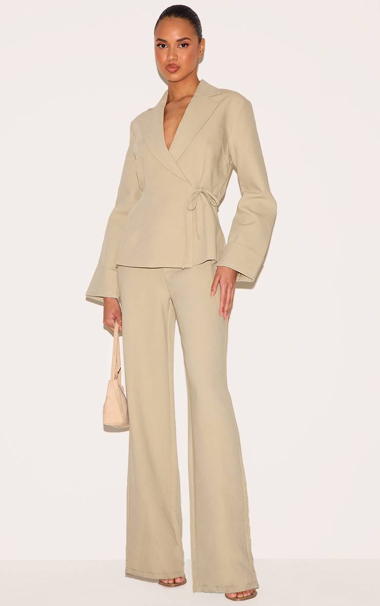 Gris Argile Combinaison-pantalon Blazer Premium Tissée Avec Liens Sur Les Côtés