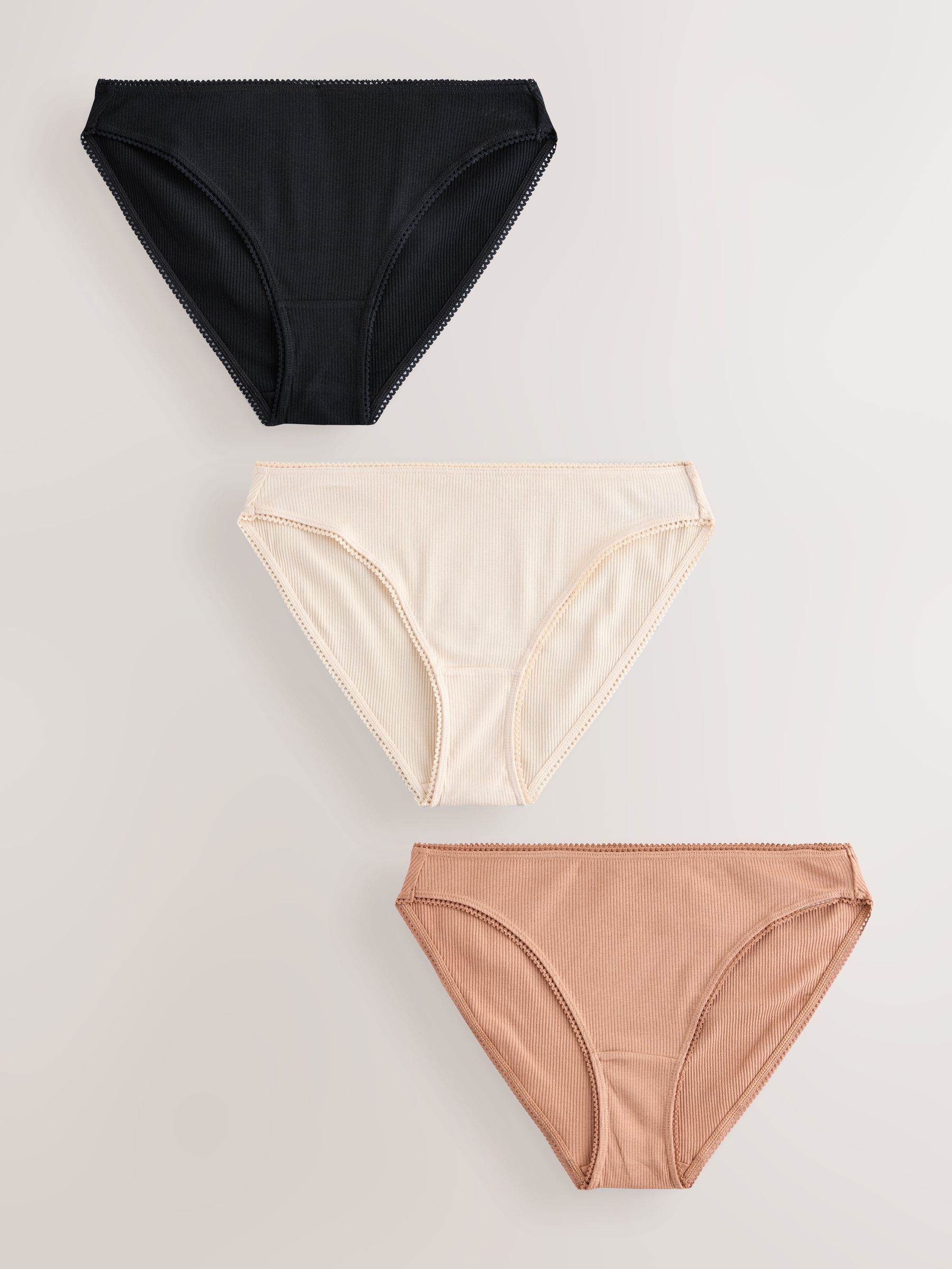 Zwart/caramel Huidskleur/praline Huidskleur - Verpakking van 3 geribbelde katoenen slips