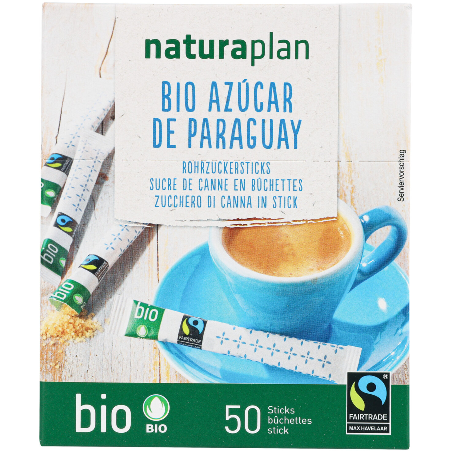 Naturaplan Bio Fairtrade Rohrohrzucker-Sticks 50 Stück